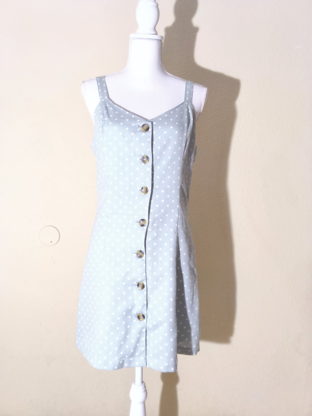 Light Blue/green Polka Dot Button-Front Sundress